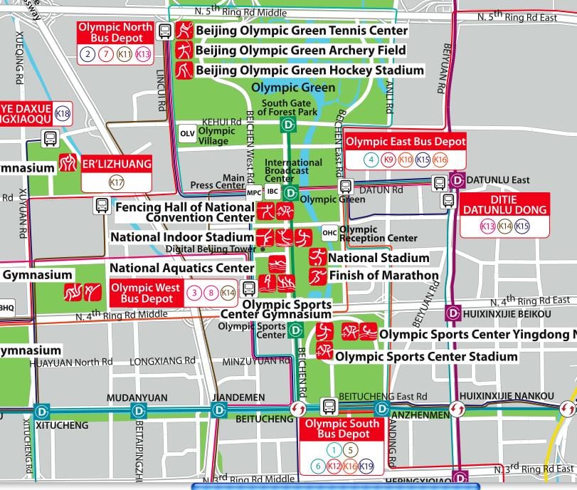 mapa do parque olímpico de Pequim