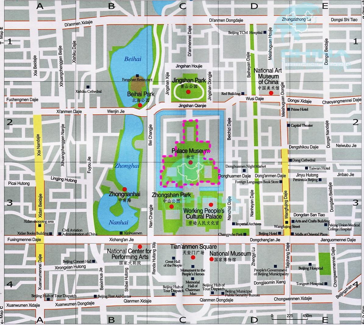 mapa de atrações turísticas de Pequim