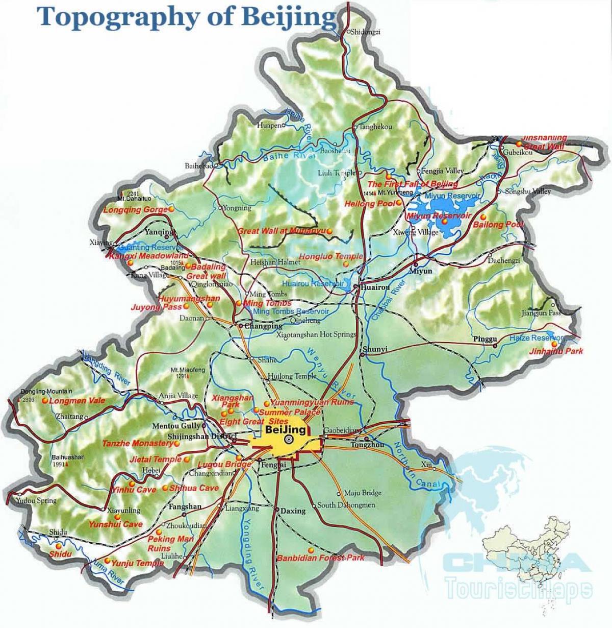 mapa de Pequim topográfico