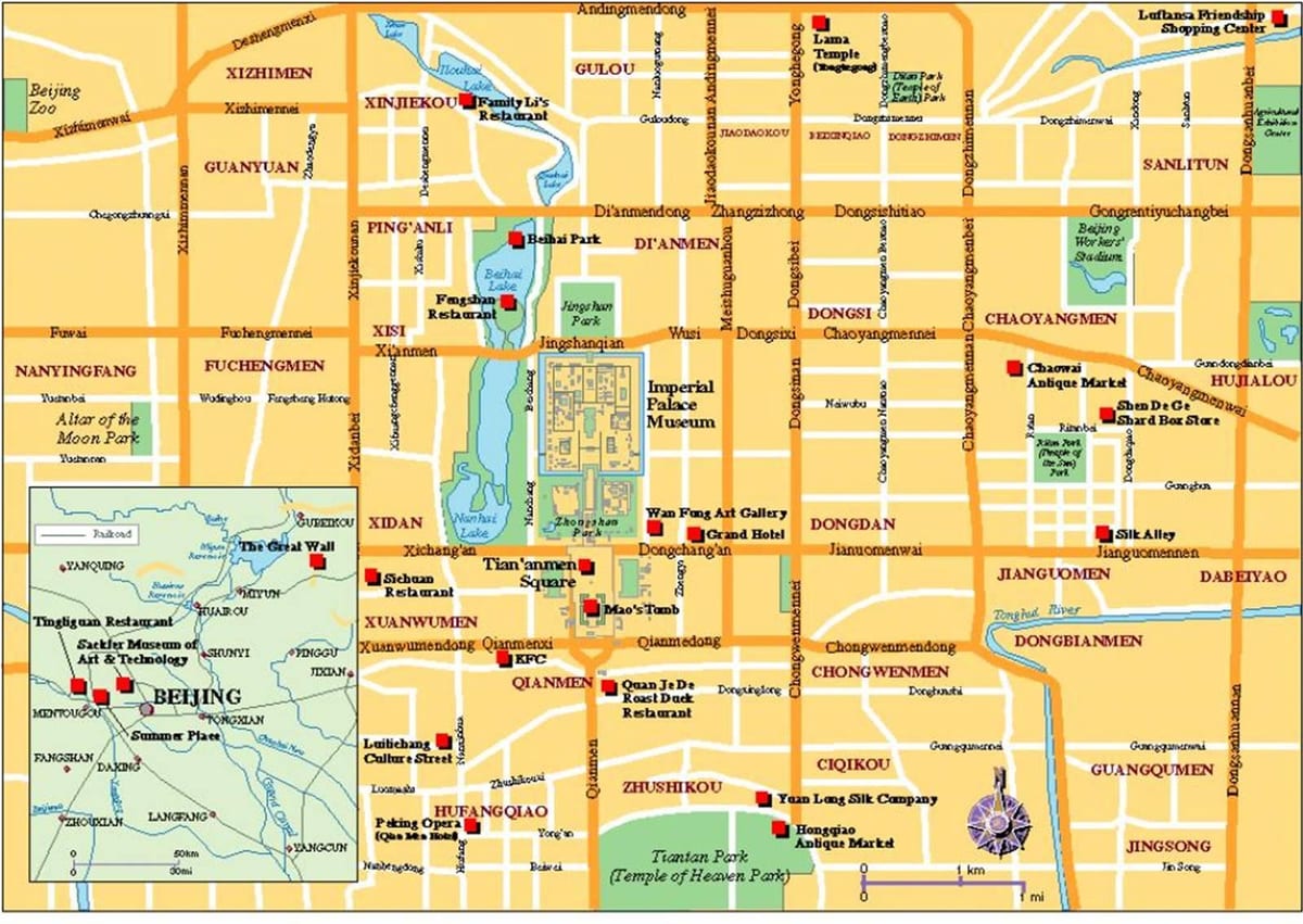 mapa turístico da cidade de Pequim